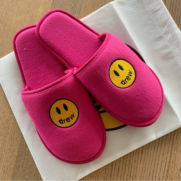 Women’s size L/XL Drew House slippers mascot face magenta Justin Bieber slides - Picture 2 of 4